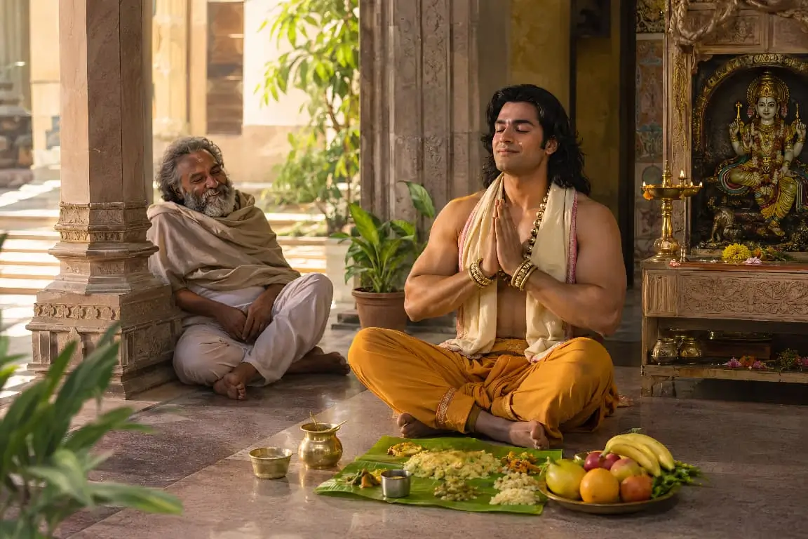 Nirjala Ekadashi Vrat Katha ke samapan par Dwadashi subah parana aur bhakt ki shanti