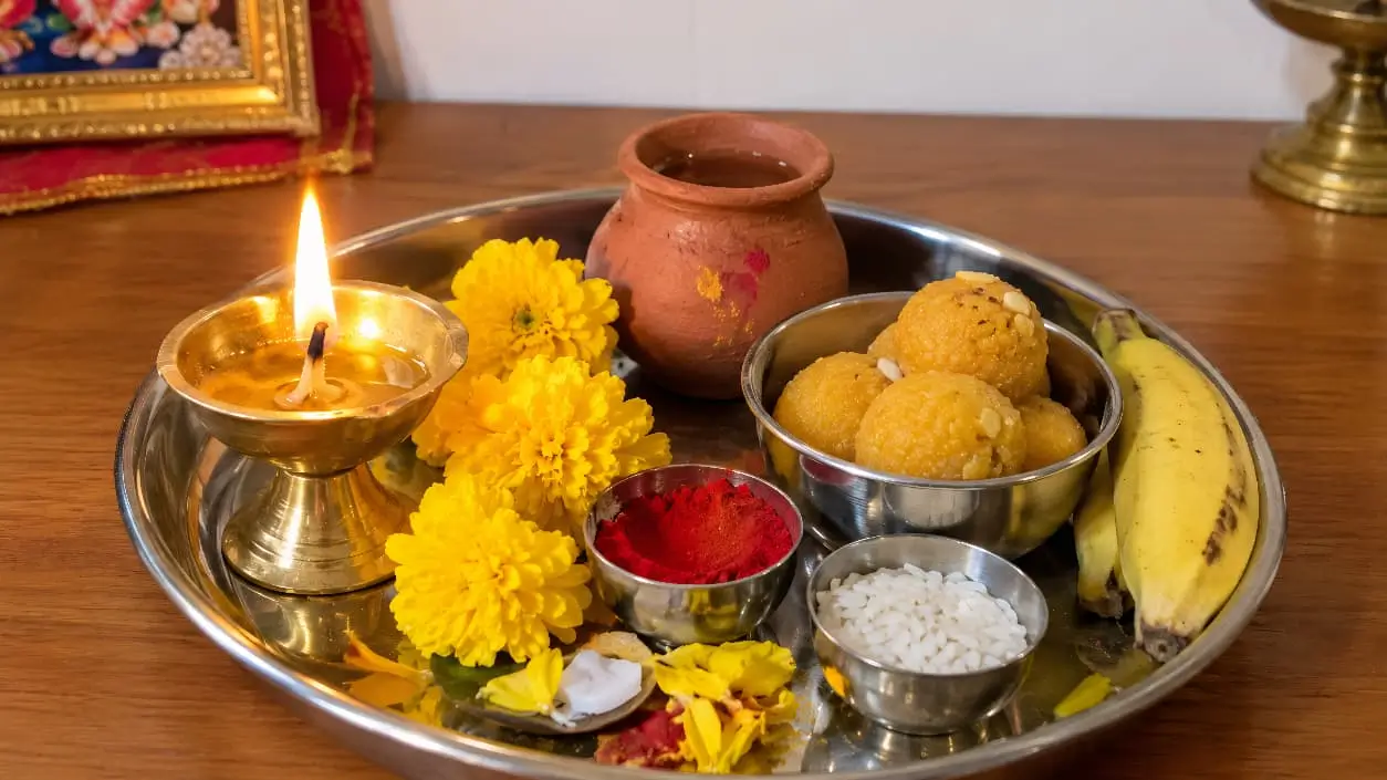 Papankusha Ekadashi Vrat Katha puja samagri aur thali setup